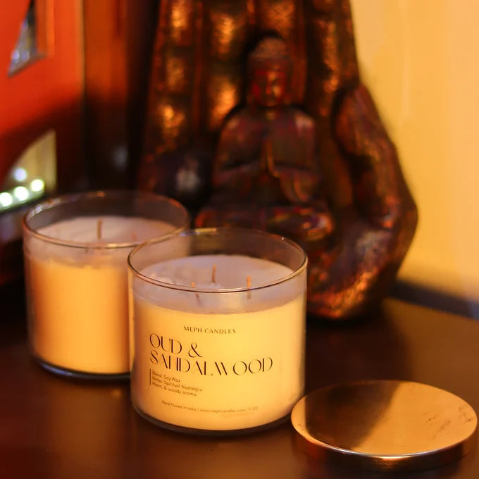 Oudh & Sandalwood, Pure Soy 3 Wick Scented Candle 400 gm